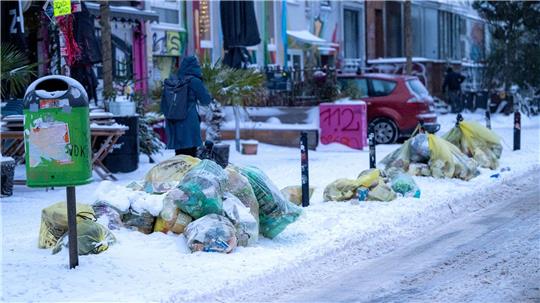 Glatte Straßen und starkes Schneetreiben haben mancherorts die Müllabfuhr gestoppt. (Archibild)