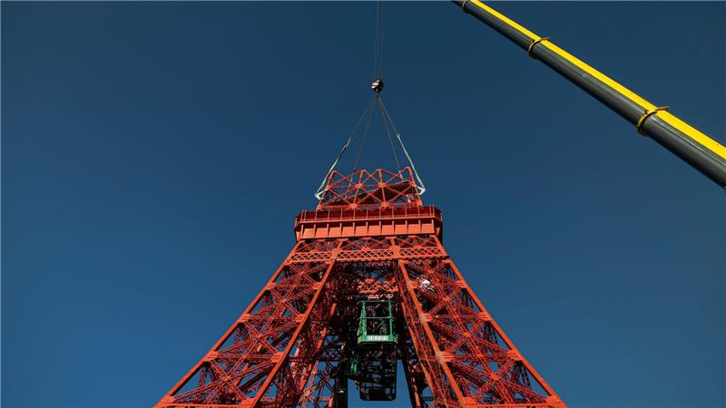 Großvater und Enkel bauen Eiffelturm im Elsass nach.
