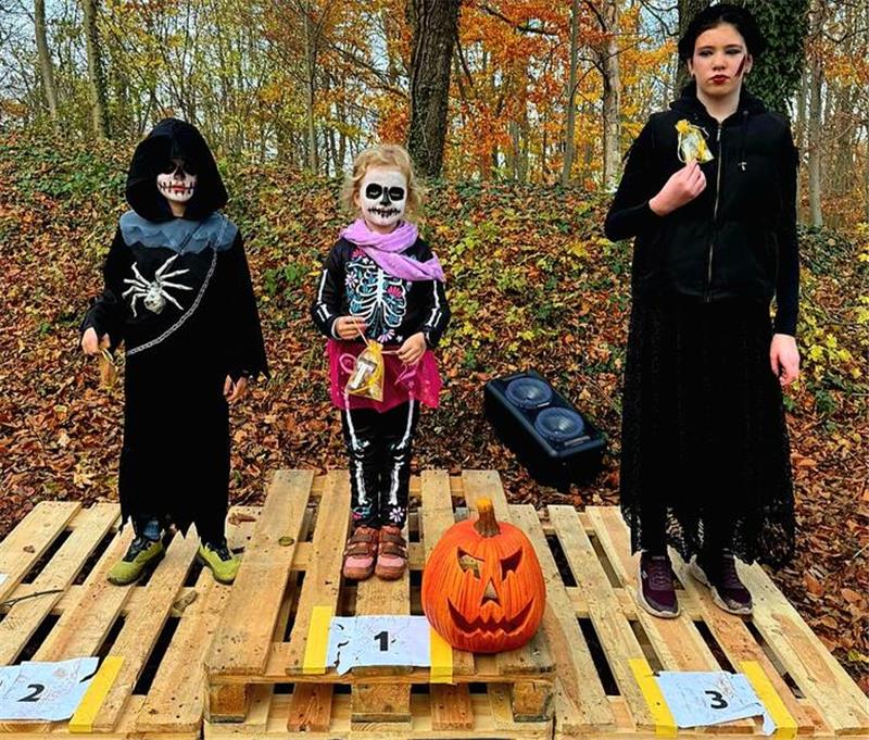 Grusel allerorten: Halloween-Fieber infiziert die Stadt Grusel am Harlyturm in Vienenburg: Oskar Hankel, Hannah Niehus und Julia Posselt werden für ihre Kostüme prämiert.