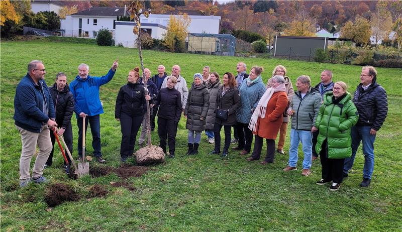 Bad Harzburg hat jetzt eine Obstbaumwiese zum Selbstbedienen Gut 20 Personen sind dabei, als am Mittwoch der erste von 20 Bäumen in die Erde gesetzt wird.