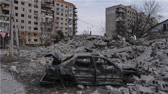 HANDOUT - 25.03.2025, Ukraine, Pokrowsk: Dieses vom Pressedienst der 93. Selbständigen mechanisierten Brigade zur Verfügung gestellten Foto zeigt die Zerstörung in Pokrowsk in der Region Donezk. 