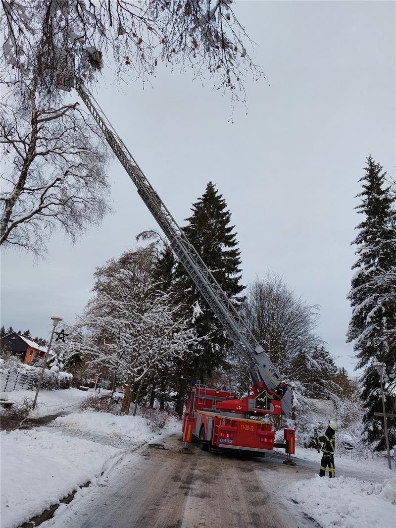 Glatteis: So schlitterte Niedersachsen in den Montag Hahnenklee-Bockswiese: Die Feuerwehr beseitigt abgebrochenes Geäst an einer Gefahrenstelle. Foto: Feuerwehr Hahnenklee