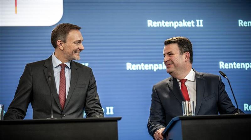 Heil und Lindner bei der gemeinsamen Präsentation ihres Rentenkompromisses.