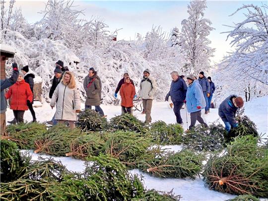 Herrliches Winterwetter: Schon vor Beginn der Verkaufsaktion herrscht Trubel beim Forstamt Clausthal. Foto: Rudolph/Landesforsten