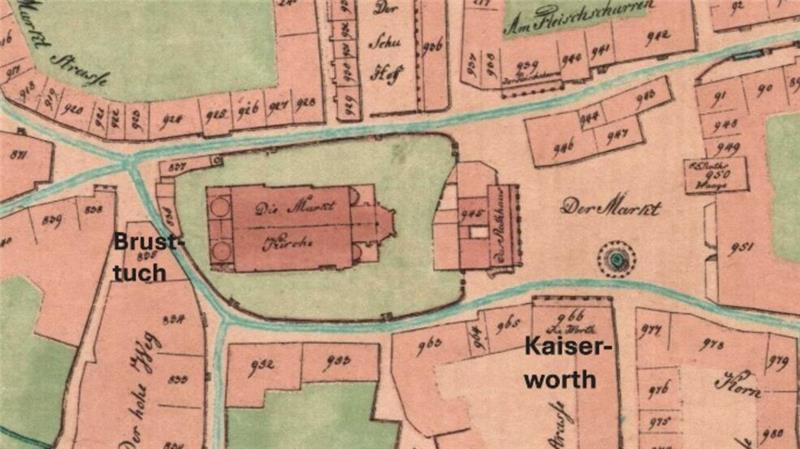 Historischer Stadtplan: Blick auf Brusttuch und Kaiserworth im Jahr 1803.