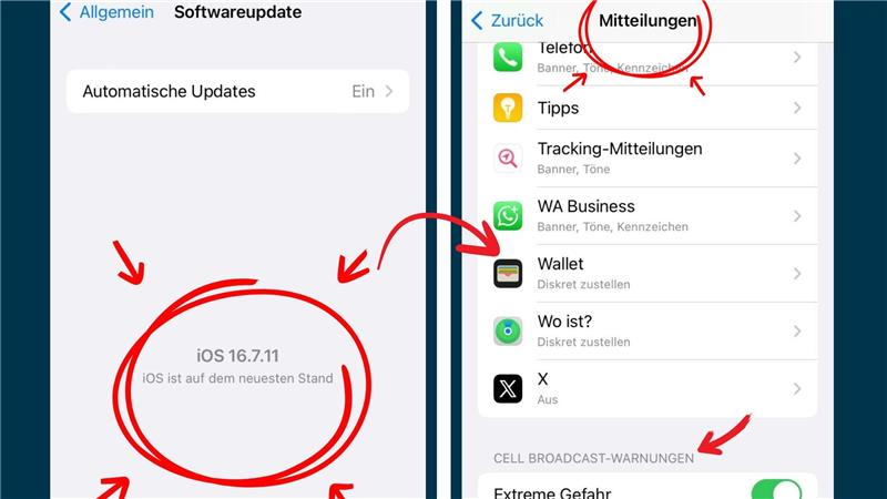 Warntag 2025: 5 Gründe, warum es nicht funktioniert IOS: Anschließend unter Mitteilungen ganz unten die Regler nach rechts legen.