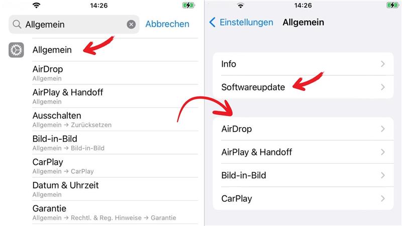 Warntag 2025: 5 Gründe, warum es nicht funktioniert IOS: Unter Grundeinstellungen, Allgemein, Softwareupdate Betriebssystem-Version prüfen.