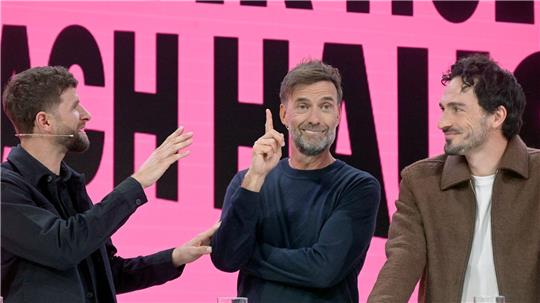 Illustre Telekom-Experten für die WM: Thomas Müller (l), Jürgen Klopp (M) und Mats Hummels.