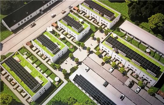Im Fliegerhorst-Norden ist eine Anlage mit moderner Energieversorgung und flexiblem Wohnungsschnitt geplant.  Skizze: Meinhof/Felsmann