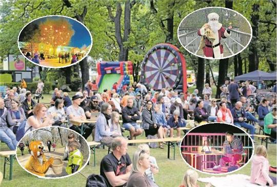 Im Kurpark, dem Kalten Tal sowie im Gestüt richtet die Erlebnismanufaktur Harz-Venture in diesem Jahr ihre bewährten Feste und Veranstaltungen aus. Darüber hinaus holen sie den Osterhasen und den Nikolaus in die Kurstadt. Collage: GZ