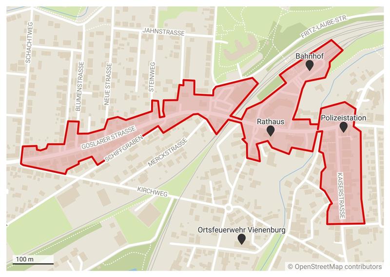 Stadt Goslar startet Wettbewerb gegen Leerstand In der Vienenburger Mitte hat die Stadt für den Wettbewerb den Bereich entlang der Goslarer Straße Richtung Rathaus und Bahnhof bis in die Kaiserstraße festgelegt.