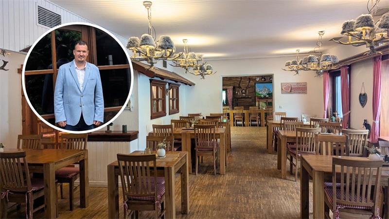 Das Café von innen und ein Bild von Daniel Dornbusch, hineinmontiert.