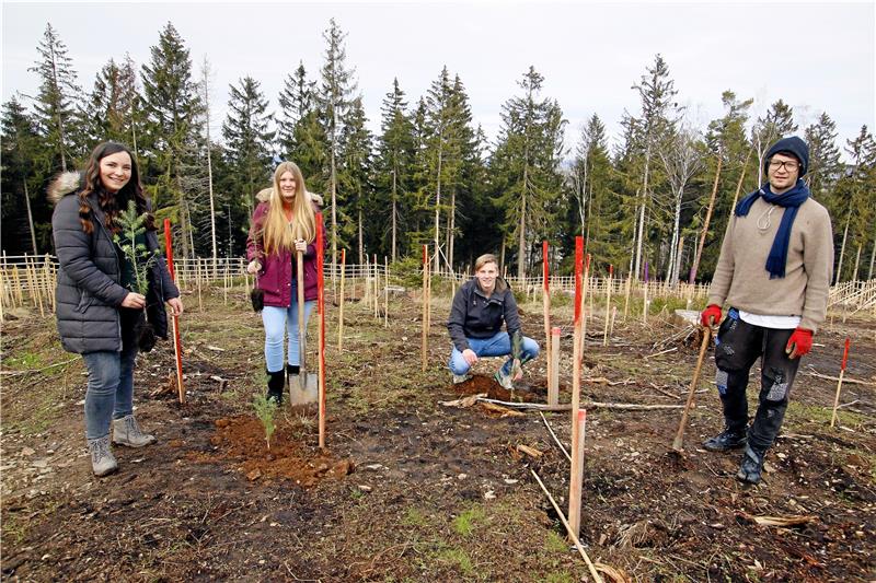 Irgendwann wird man hier den Wald vor lauter Bäumen nicht sehen. Aber von oben ergeben sie ein Muster: Das Projekt von Andreas Greiner (re.) und Gertrude Endejan-Gremse vom Verein „Wald für morgen“ trifft den Nerv der Zeit.  Fotos: Epping