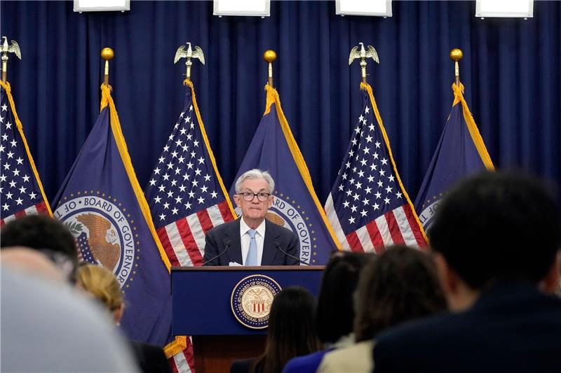 Jerome Powell, Vorsitzender des Federal Reserve Board, spricht während einer Pressekonferenz bei der Federal Reserve.