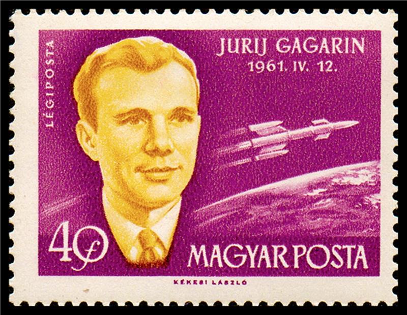 Juri Gagarin wurde im gesamten Ostblock als Held verehrt und zierte wie auf diesem ungarischen Exemplar auch viele Briefmarken.