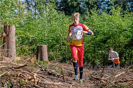 Jussi Bruns vom MTK Bad Harzburg bahnt sich seinen Weg durch das deutlich vom Waldsterben gezeichnete Gelände rund um Wildemann. Foto: Drechsler