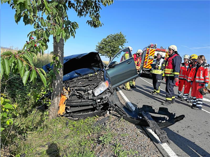 Frontal gegen Baum: Fahrer hat Glück und verletzt sich kaum Kaum zu glauben: Der Verunfallte war nach dem Ereignis nahezu unverletzt. Foto: Schlegel