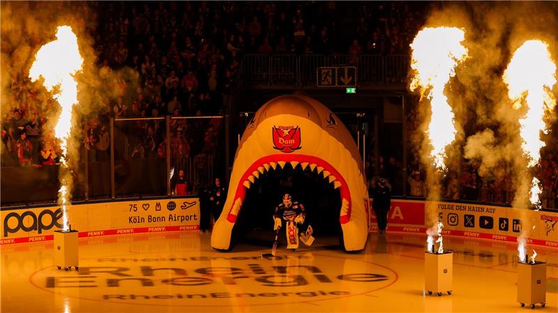 Kölns Torwart Felix Brückmann fährt auf das Eis der Lanxess Arena- 