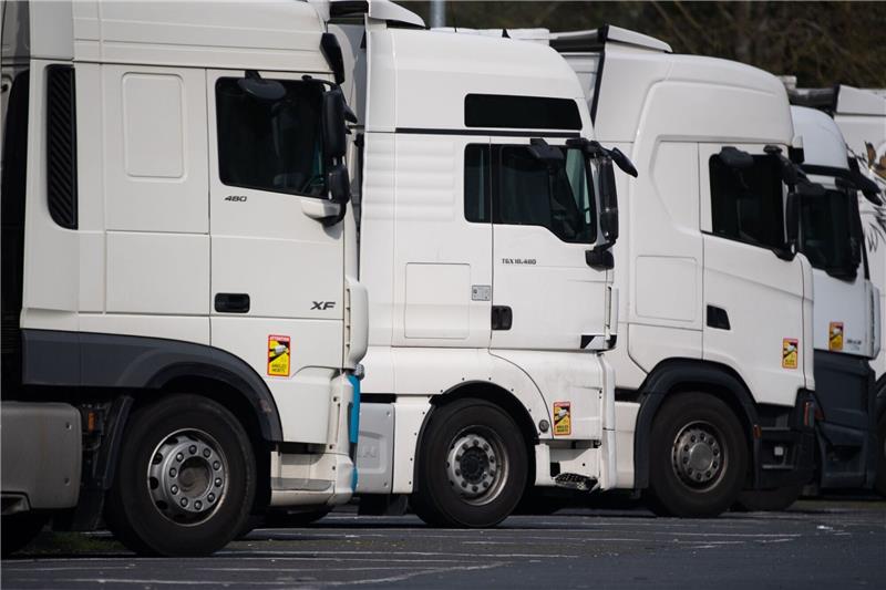 Deutlich mehr Lastwagen und Busse in EU neu auf der Straße Lastwagen auf einer Rastanlage. Im vergangenen Jahr wurden in der EU 346.986 Lastwagen neu zugelassen.