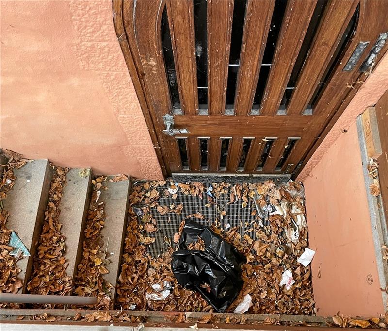 Goslarer „Kaiserworth“: Eigentümer unter der Lupe Laub und Dreck sammeln sich vor dem Eingang zum „Dukatenkeller“. Foto: Heine