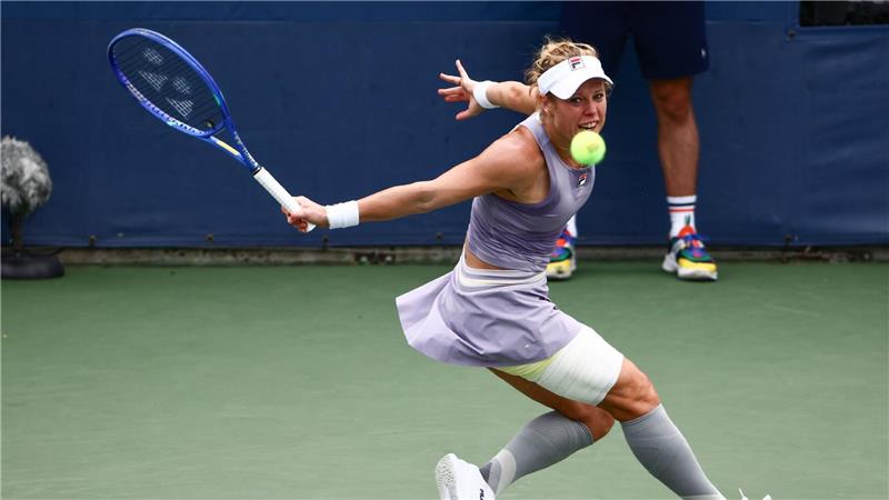 Laura Siegemund in Aktion gegen Anastasia Sacharowa bei den US Open in New York.