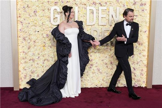 Lily Gladstone und Leonardo DiCaprio hier bei der Golden Globe-Verleihung im Januar.