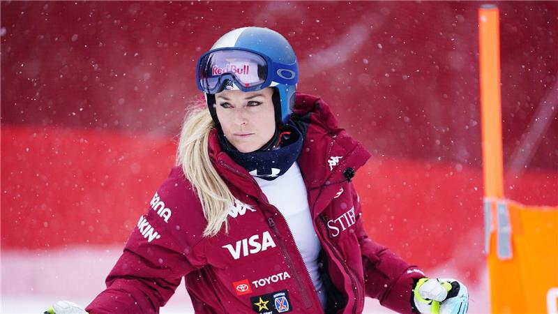 Lindsey Vonn bei der Besichtigung der Abfahrt in Crans-Montana am Freitag.