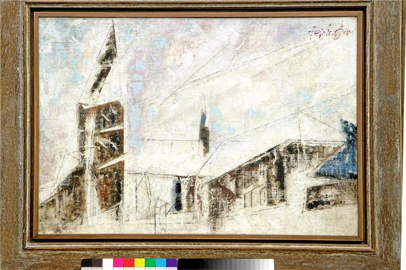 Feininger-Galerie in Quedlinburg wird zum Museum Lyonel Feininger, Im Schnee (Die katholische Kirche St. Peter und Paul in Dessau), 1949, Öl auf Leinwand, 46 x 69 cm, Kulturstiftung Sachsen-Anhalt, Museum Lyonel Feininger.