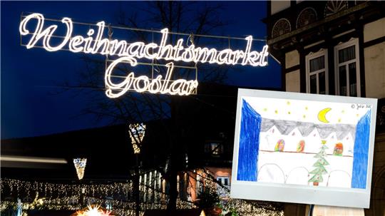 Der Schriftzug „Weihnachtsmarkt Goslar“ leuchtet.