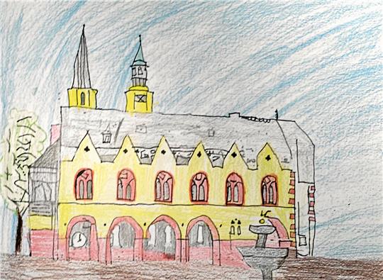 Malerisches Talent in der Stadt des Kaiserrings: Emmalou aus der Klasse 4c hat das Rathaus auf Papier gebannt. Repro: Sowa