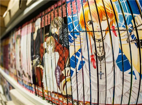 Manga-Comics sind an der Goethe-Universität im Comic-Archiv des Instituts für Jugendbuchforschung zu sehen. Comics können schrill und überzeichnet sein - was aus Sicht des Gießener Kultursoziologen Ahrens ihre besondere Kompetenz ausmacht.Foto: Frank Rumpenhorst/DPA