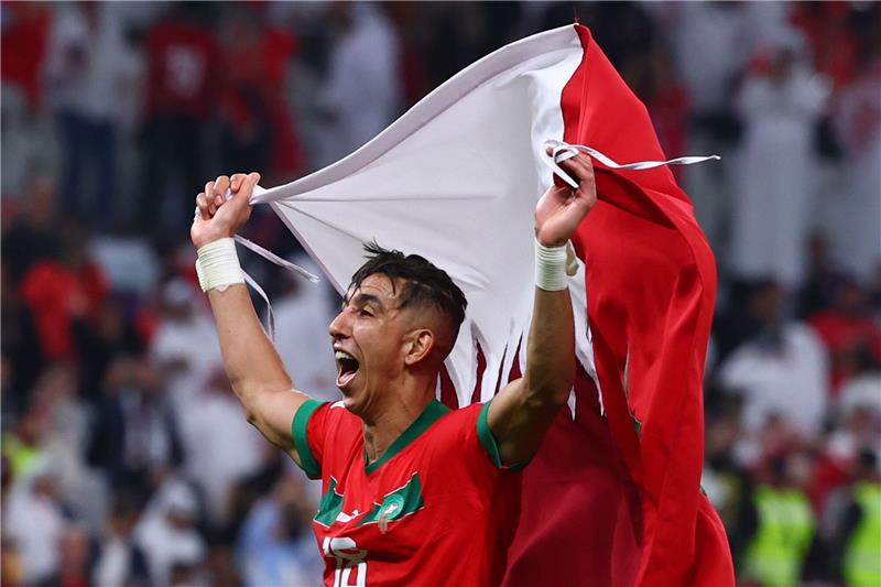 Marokko gegen Frankreich: „Wir sind der Rocky dieser WM” Marokkos Jawad El Yamiq jubelt nach dem Sieg.
