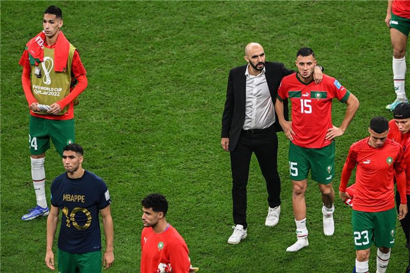 Marokko vor „mentaler Herausforderung”: Wollen alles geben Marokkos Trainer Walid Regragui und Spieler nach dem Abpfiff.