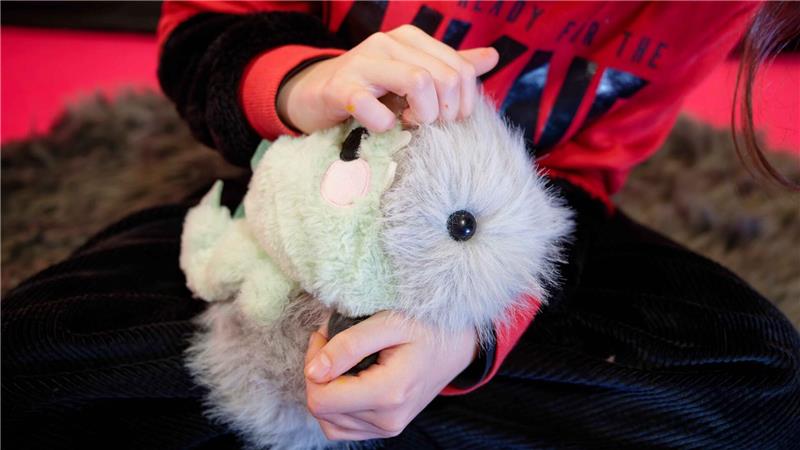 Mathilda beschäftigt sich im Zentrum für Kunst und Medien Karlsruhe im elektronischen Streichelzoo mit einem Roboter, der nicht nur aussieht wie ein  Meerschweinchen, sondern auch kuschelig ist, schnurren und auf Berührung reagieren kann. 