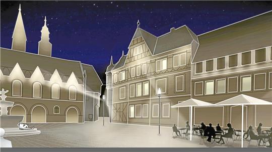 Mehrere Mastleuchten sollen die wichtigsten Gebäude auf dem Marktplatz erstrahlen lassen.