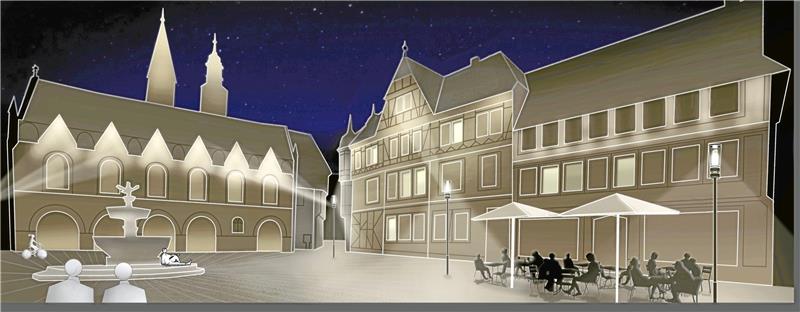 Goslar will mit Mastleuchten raus aus der Dunkelheit Mehrere Mastleuchten sollen die wichtigsten Gebäude auf dem Marktplatz erstrahlen lassen. Entwurf: Schmitz Schiminski Nolte Mathee Design PartG