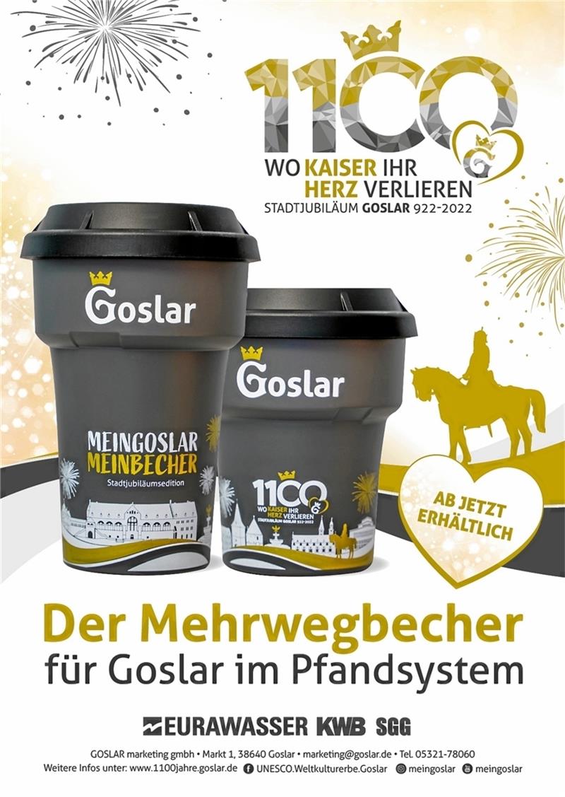 Glosse von Frank Heine: Bäcker-Becher hängt Grünpfeil ab Mein Goslar, mein Becher und wo Kaiser ihren Kaffee trinken: Die GMG schmeißt die PR-Maschine an. Foto: GMG