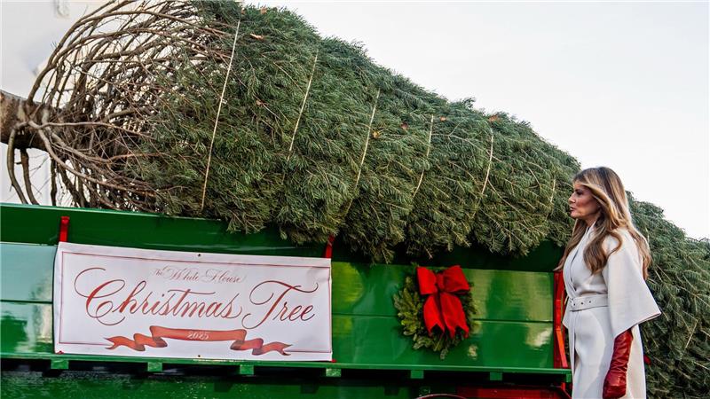 Melanie Trump nimmt den Weihnachtsbaum in Empfang.