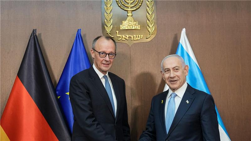 Merz und Netanjahu vor dem Gespräch im Regierungssitz.