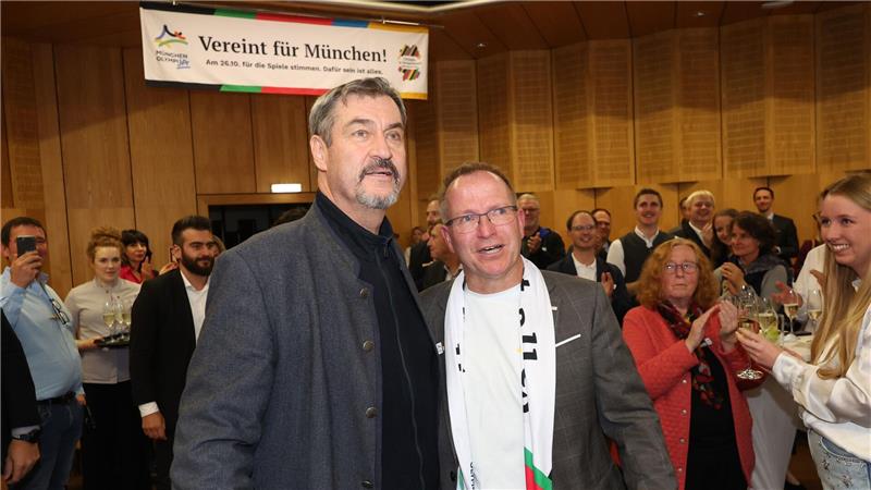 München erhöht Druck auf DOSB nach klarem Olympia-Votum Ministerpräsident Markus Söder (l) und Landes-Sportverbandschef Jörg Ammon sehen Münchens Bewerbung international mit den besten Chancen.