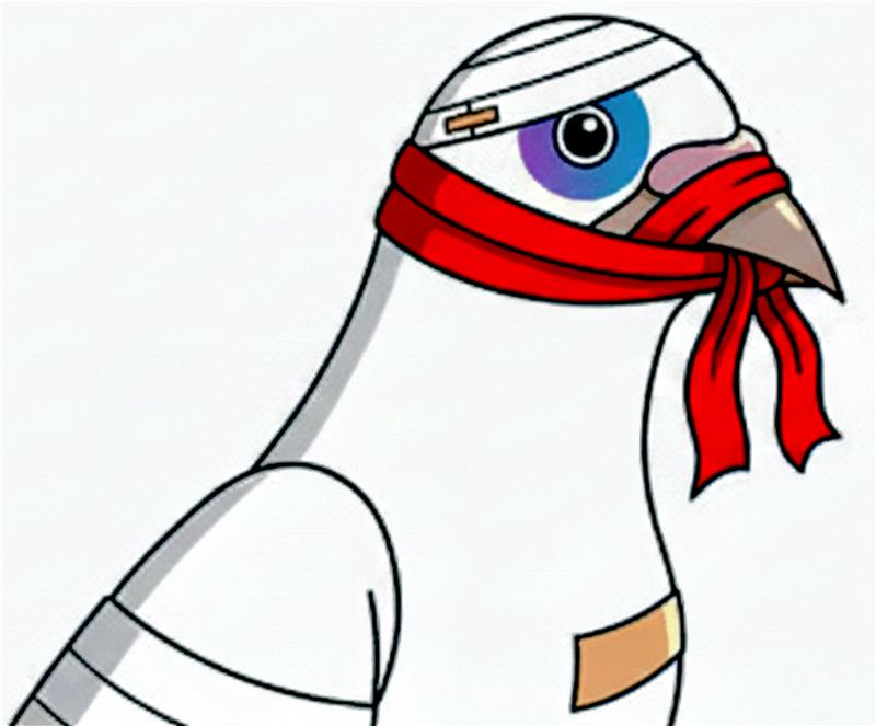 Goslarer Friedensbündnis wünscht deutliches Signal für anderen Kurs Illustration einer Taube mit Verband um den Kopf und rotem Schal um den Hals, der den Schnabel knebelt