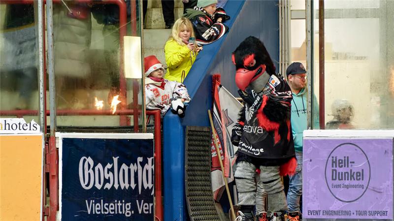 Riesiger Riethmüller, lauter Luchsbau und ein mutiger Kollege Mit Respekt auf das Eis: Journalist Robert Koch schlüpft für einen Abend in das Kostüm von Falko, Maskottchen der Harzer Falken.