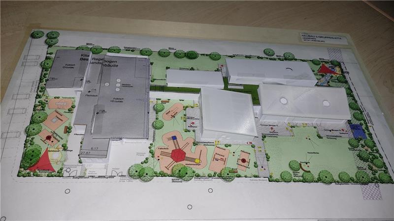 Mit einem Modell veranschaulicht die Architektin die vorgestellte Planung.