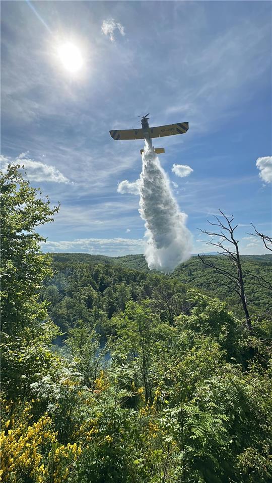 Mit vier Abwürfen verhinderte das Löschflugzeug "Hexe 1" am Donnerstag Schlimmeres. Foto: Feuerwehr Blankenburg