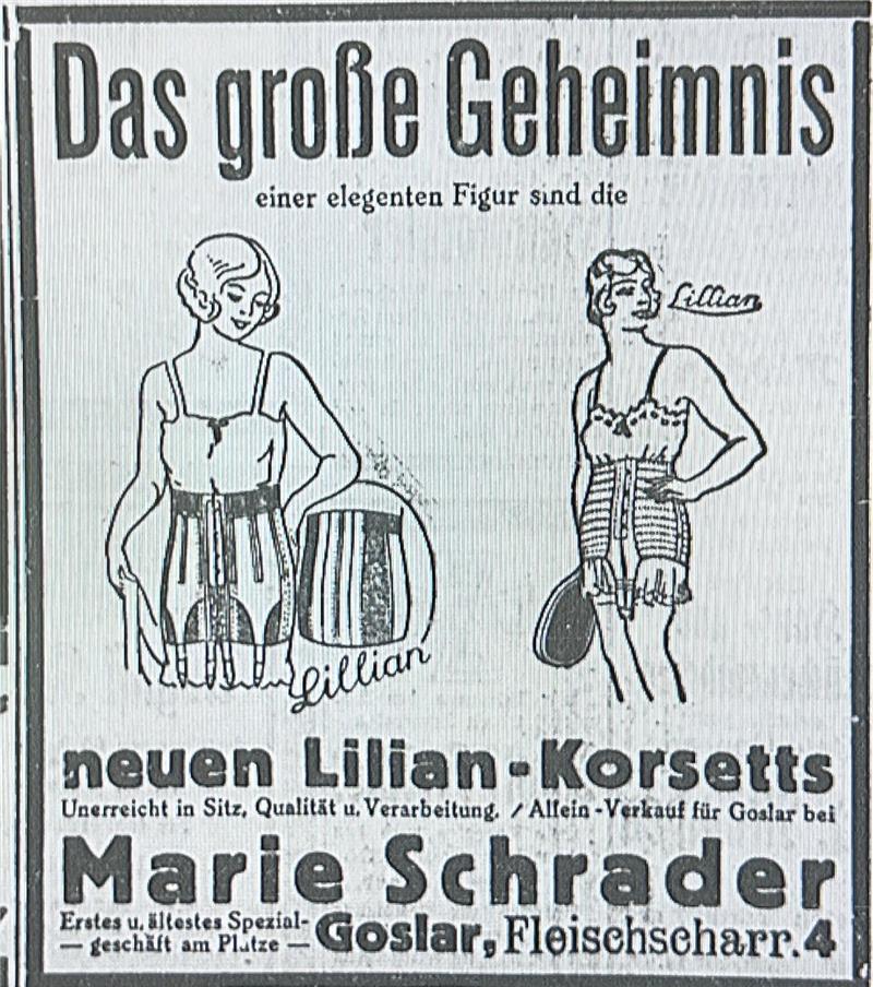 Mode mit Korsett: Annonce in der Goslarschen Zeitung 1925.