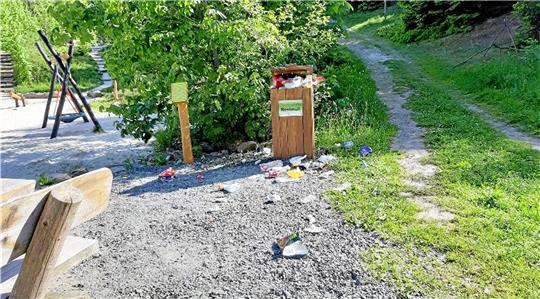 Nach dem Pfingstwochenende quillt der Mülleimer auf dem Robinsonspielplatz über. Foto: Privat