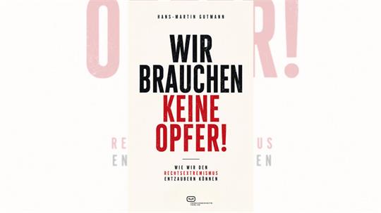 Buchcover mit dem Titel 'Wir brauchen keine Opfer!' von Hans-Martin Gutmann, darunter der Untertitel 'Wie wir den Rechtsextremismus entzaubern können'.