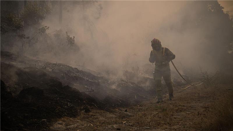 Waldbrände: Auch Portugal bittet um EU-Hilfe Nicht nur die Hitze ist für die Brandbekämpfer wie hier in Portugal im Norden des Landes bei der Kleinstadt Parada Monte bedrohlich. Auch der viele Rauch ist gefährlich.