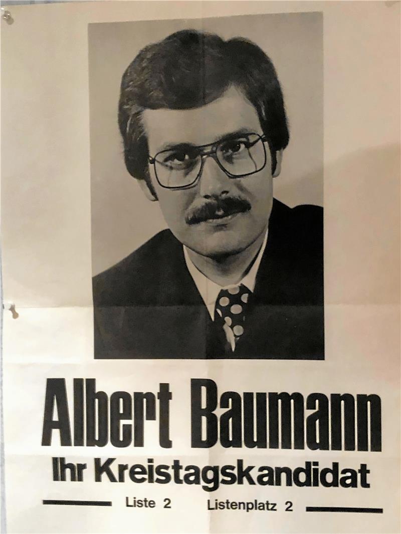 Ob er trotz oder wegen des Wahlplakats 1976 in den Kreistag Goslar gewählt wurde, ist nicht bekannt. Jedenfalls war Albert Baumann zehn Jahre lang bis 1986 Kreistagsabgeordneter. Repro: Eggers