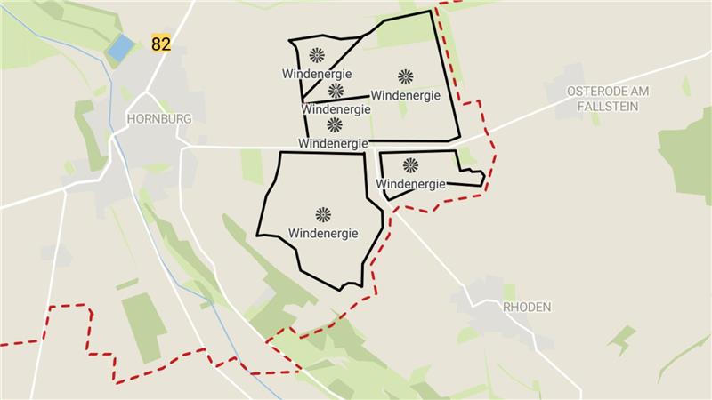 Windkraft-Ausbau: Wie der Ortsrat zum Windpark in Hornburg steht Grafik des geplanten Gebiets, in dem ein Windprak östlich von Hornburg möglich werden soll.